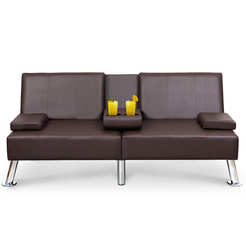 Modern Convertible Futon, Adjustable Folding Sofa Bed, Brown Leather