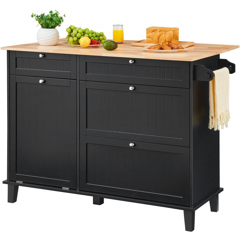 Black Rubberwood Top Kitchen Island Cart with Storage