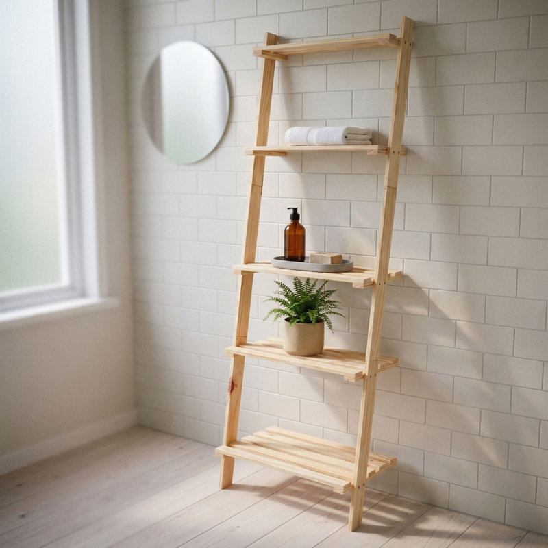 5-Tier Ladder Shelf Unit, Pre-Sanded Paintable Pine, Garage & Home