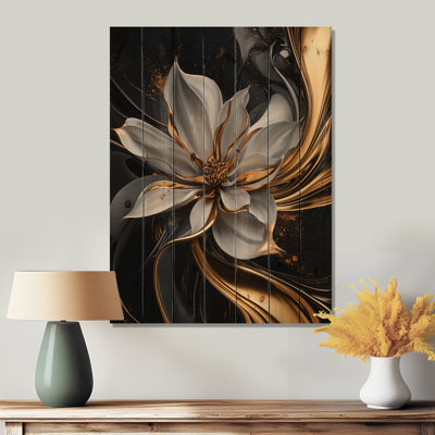Pétale dorée dorée géométrie IV - art mural en bois Dahlia - sur bois de pin naturel