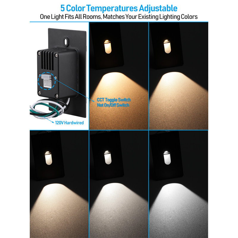 5CCT 120V LED Step Ligh, Anti-Glare Stair Lights, Magnetic Faceplate, Black