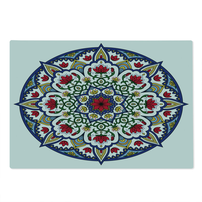 Ambesonne Moroccan Cutting Board Large Size Mandala Lotus Green Blue Ruby