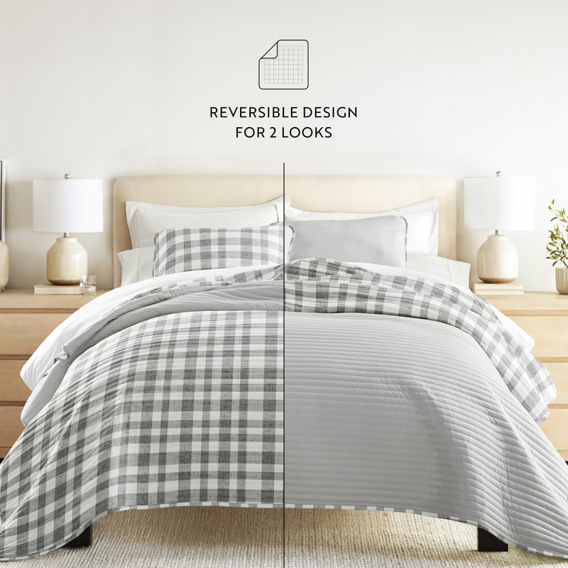 Gray Twin Reversible Microfiber Quilt Set with Down Alternative