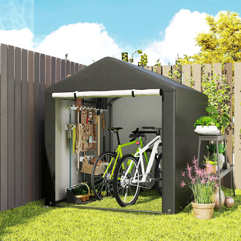 5.2 x 7.2 ft Portable Storage Shed Tent, Heavy Duty Outdoor Shed, Waterproof Garage Shelter with Galvanized Steel & Roll-up Door, UV-Resistant for Bikes, Garden Tools, Motorcycles, Black