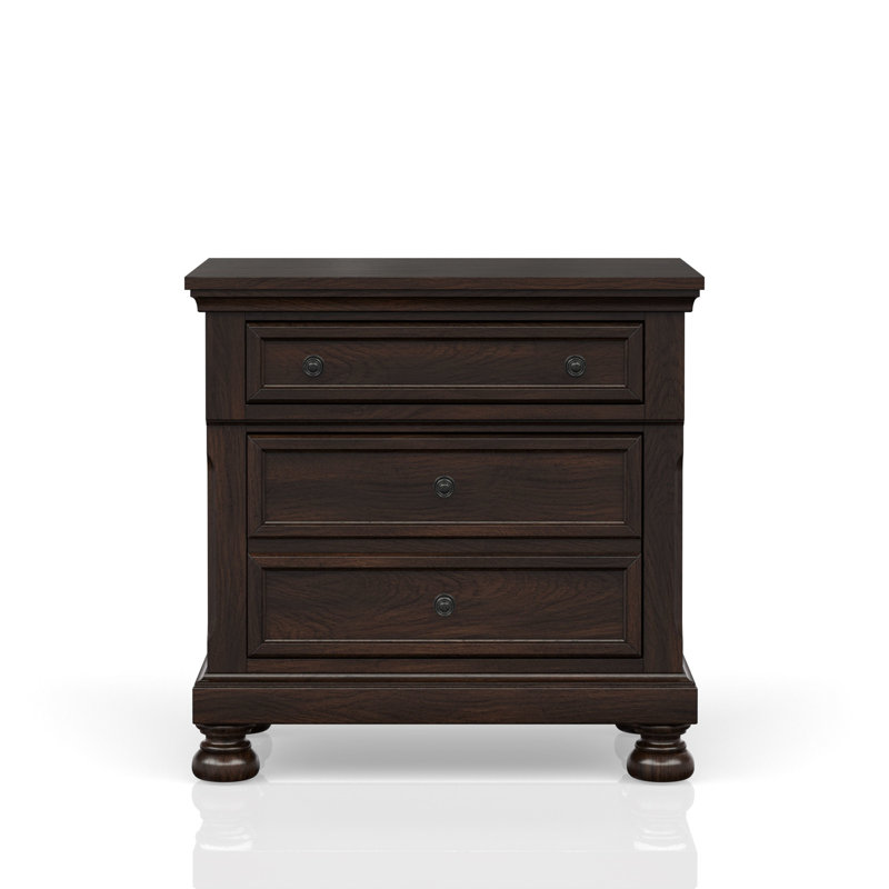 Table de chevet en cerisier foncé avec deux tiroirs - Bois massif et deux commodités