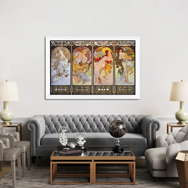 Les Saisons by Alphonse Mucha - Painting on Canvas, 66.04 cm H x 45.72 cm W, White