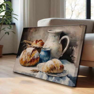 Cuisine campagnarde, art mural sur toile, ferme rustique, pain au levain, nature morte, peinture, impression murale, affiche, œuvre d'art, pour ferme, salon, salle à manger, décoration de la maison