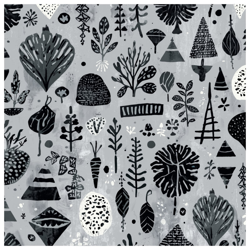 Tapis de bain noir à motifs botaniques, 34 po L x 21 po L
