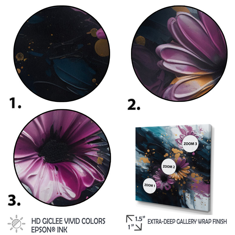 Ruberta Daisy Flowers Blooming II sur toile, Cadre photo noir, H 16 po x l 16 po x P 1 po