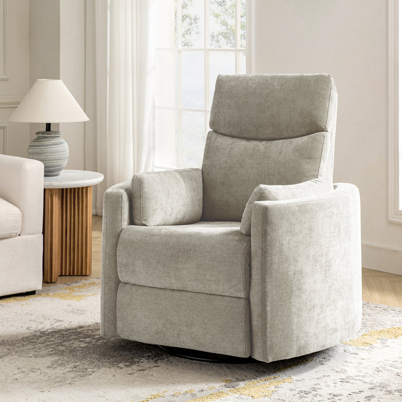 Anneisha Modern Swivel Rocker Power Recliner with Moveable Pillows, Grey
