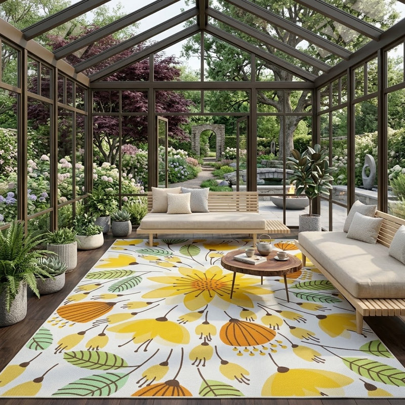 Tapis à motif floral lavable Frankin, Rectangle 6 po x 9 pi