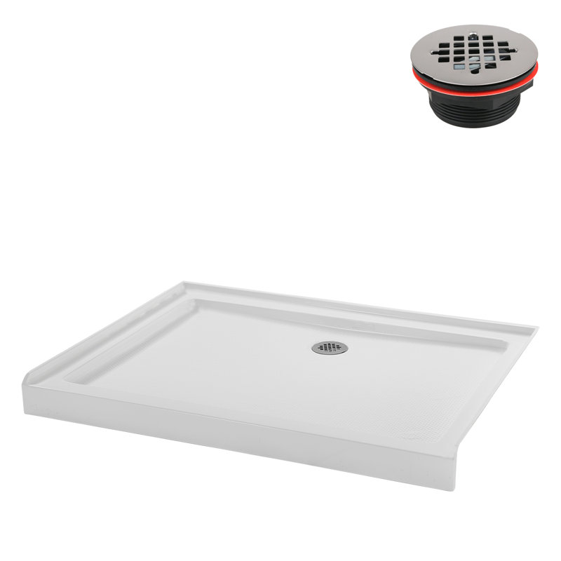 48'' Glossy White Rectangular Acrylic Shower Base with ABS Drain
