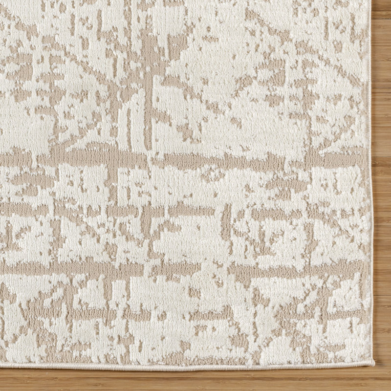  Kielo Leota Modern Abstract Ivory/ Cream Polyester High-Low Area Rug, Rectangle 6'6" x 9'
