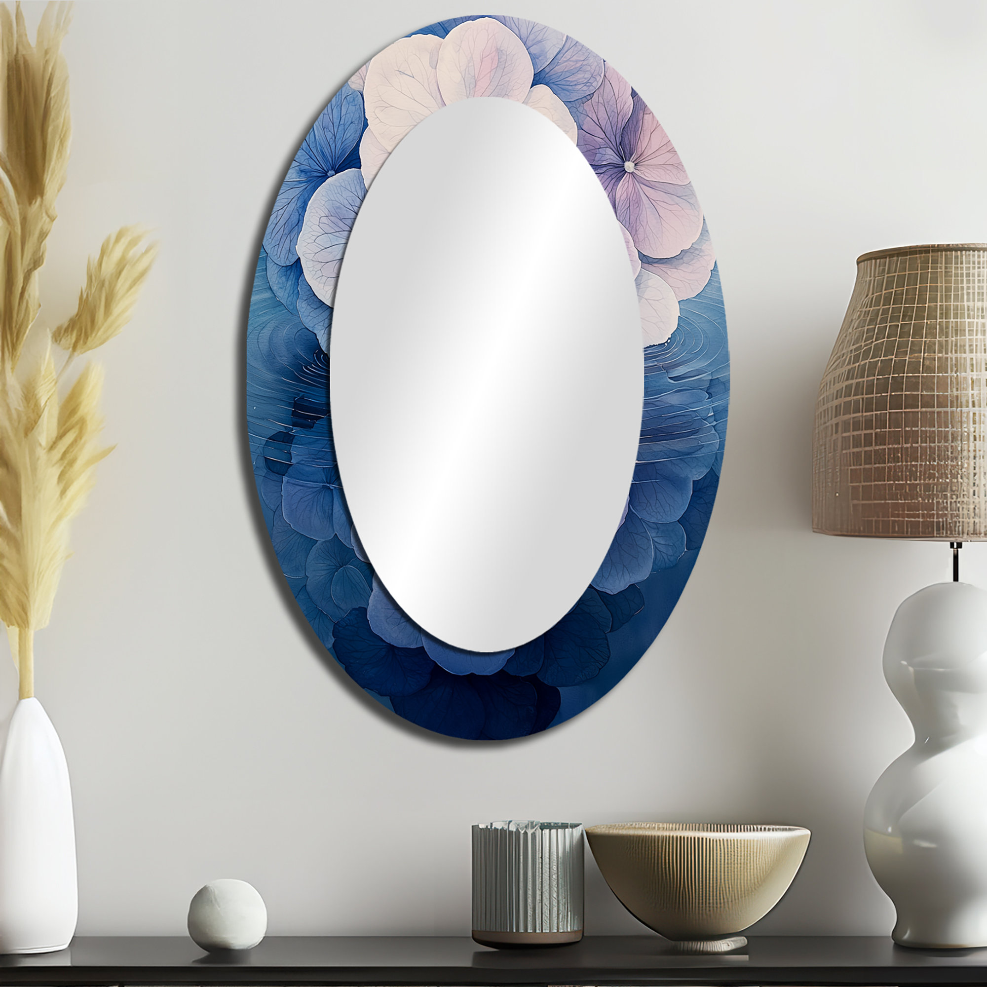 Oval Ripple Mercer41 Hydrangea Ripple Effect - Large Oval Wall Mirror On Metal ...
