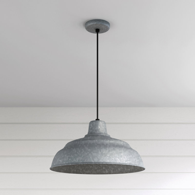Luminaire suspendu simple en forme de dôme à 1 lumière Abrahamson, H 9,25 po x l 17 po x P 17 po, Galvanisé