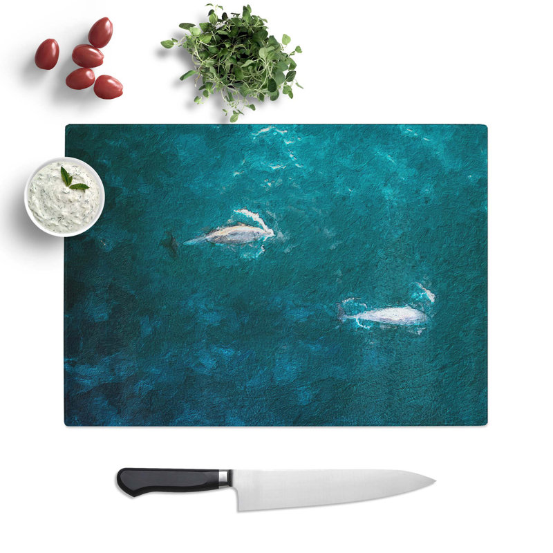Glass Dolphins Heading North Chopping Board, 39 cm W x 28.5 cm L