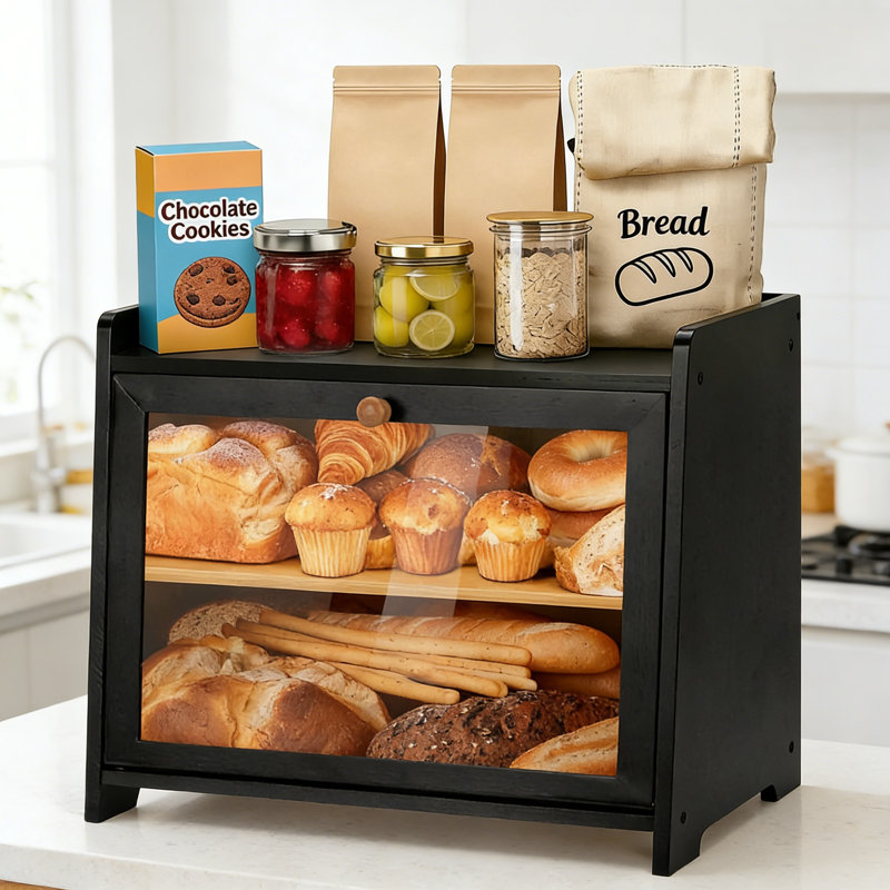 Wood Food Storage Container, Black