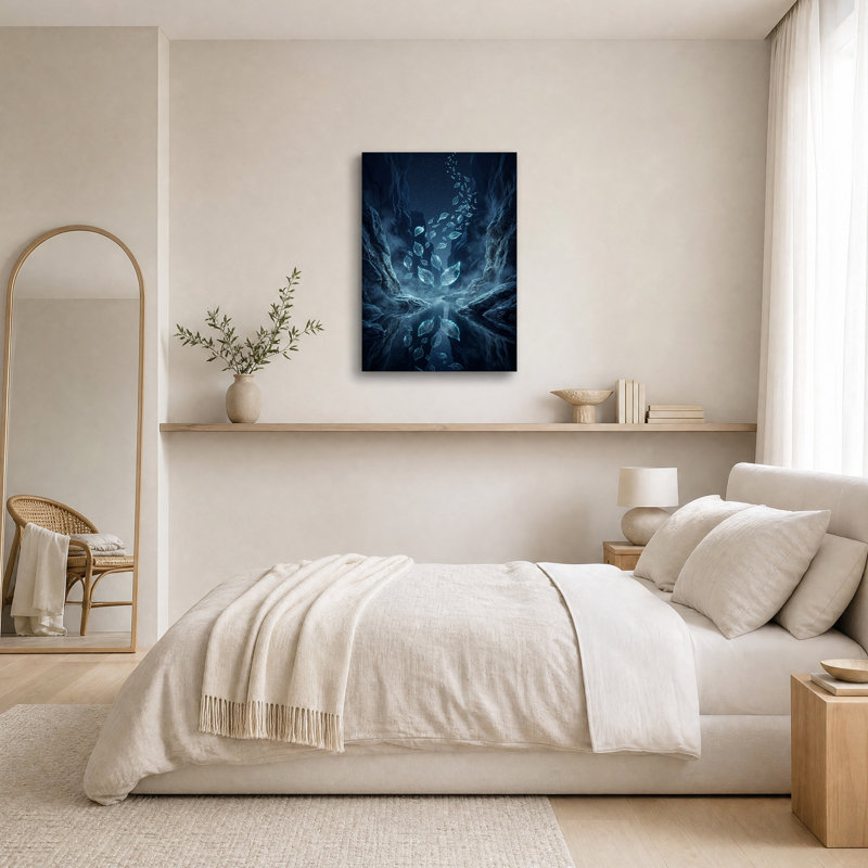 Feuilles bleues brillantes s'élevant dans un canyon sombre - Tableau sur toile, H 24 po x l 16 po