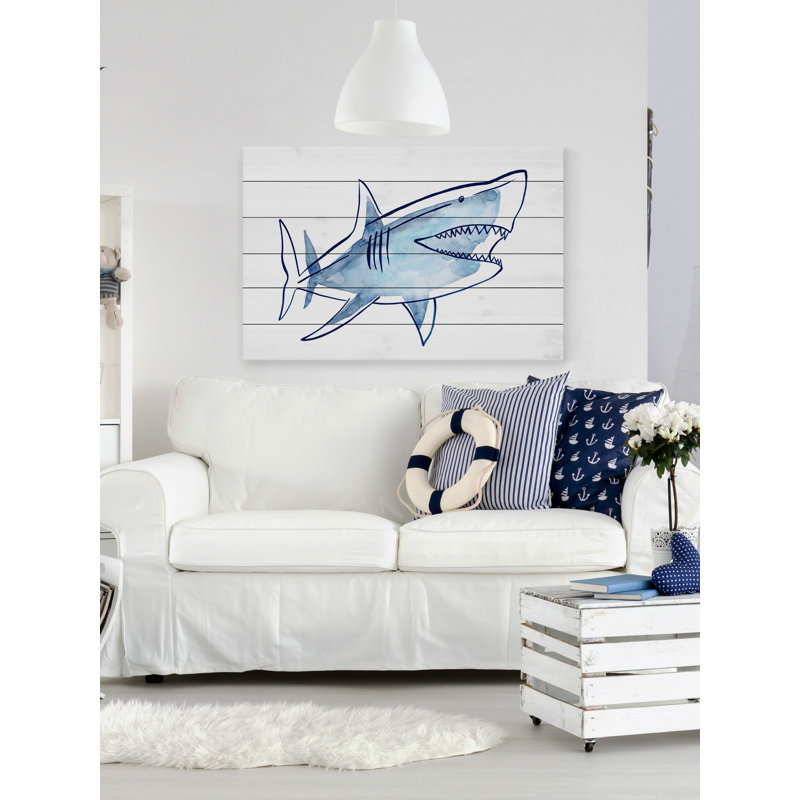 'Shark Outline' Art Print on White Wood, 24" H x 36" W  x 1.5" D