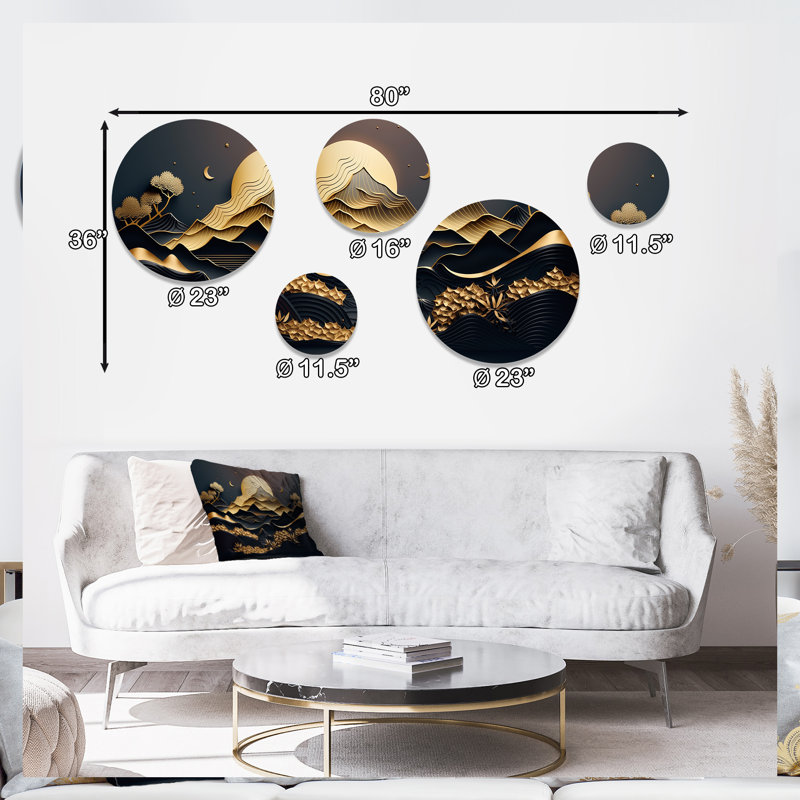 Dreamy Golden Mountain IV - décoration murale abstraite en métal marbré