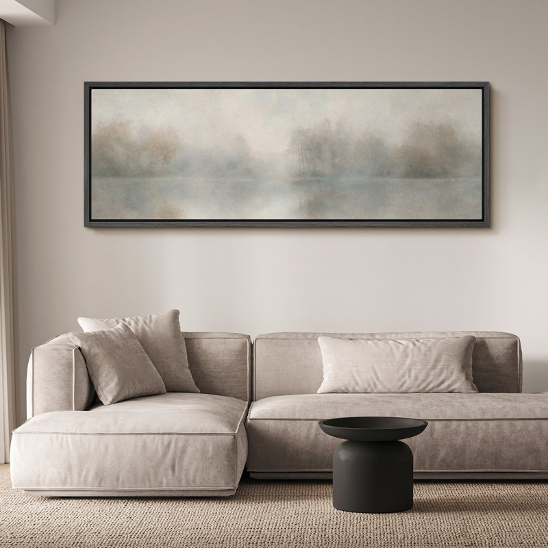 "Misty Forest Reflection", impression sur toile encadrée, décor neutre et calme, H 20 po x l 60 po, Noir