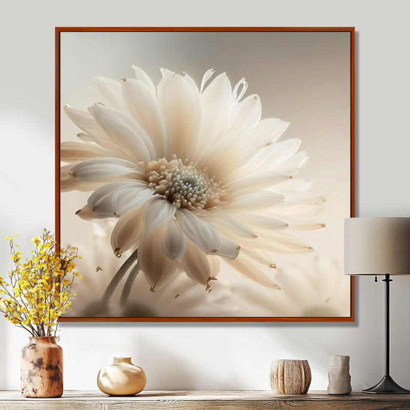 Art sur toile Gerbera blanc III - Gerbera, H 30 po x l 30 po, Cadre flottant brun