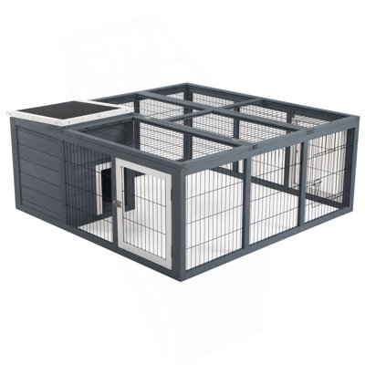 Pawhut Rabbit Hutch Bunny Cage With Openable Main House, Indoor Outdoor Waterproof Rabbit House, Guinea Pig Cage For Small Animals With Three Ventilation Doors, Gray