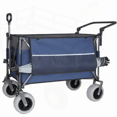 Chariot pliable multifonctionnel à roulettes avec poignée rotative et roues tout-terrain 9 x 4 pour le camping, la plage et l'extérieur