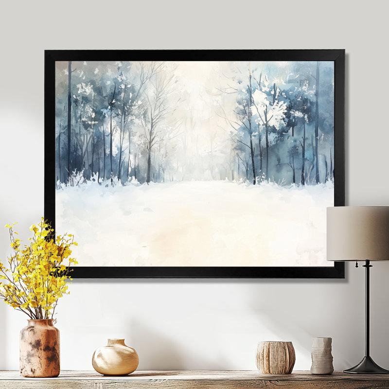 «Snow Road By The Forest I - Winter Landscape», art mural, H 12 po x l 20 po, Noir