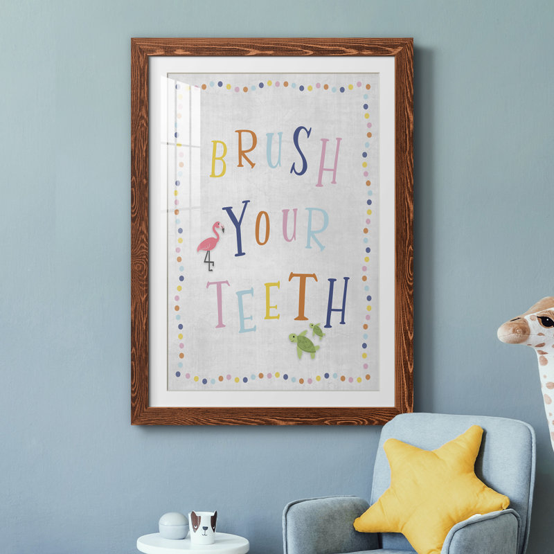 Brossez-vous les dents - Imprimé, Papier avec cadre brun, H 44 po x l 31 po x P 1 po