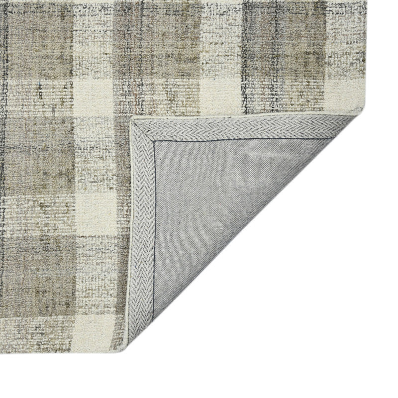Tapis touffeté à la main 2 pi x 3 pi gris et ivoire en laine