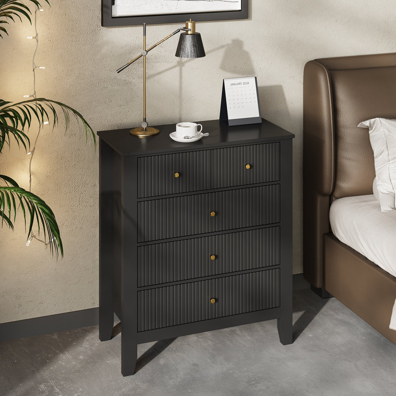 31.7'' W Fluted Nightstand with 5 Drawers, Black