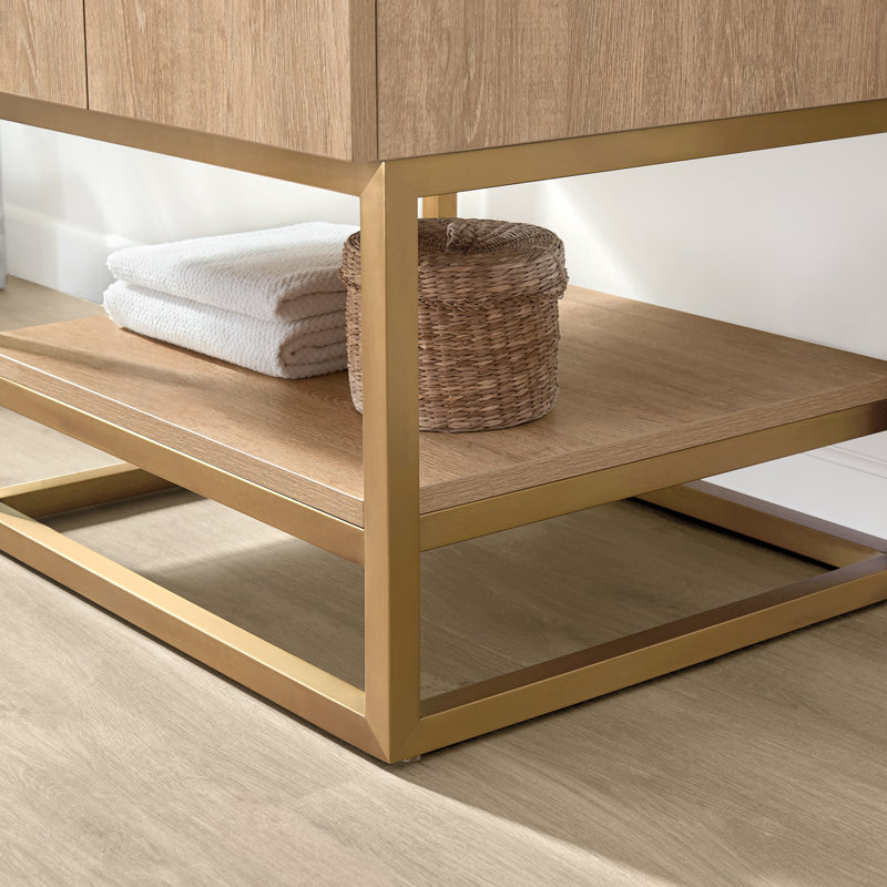 Alistair 24'' Single Bathroom Vanity with Engineered Stone Top, Gold, Natural Oak, White