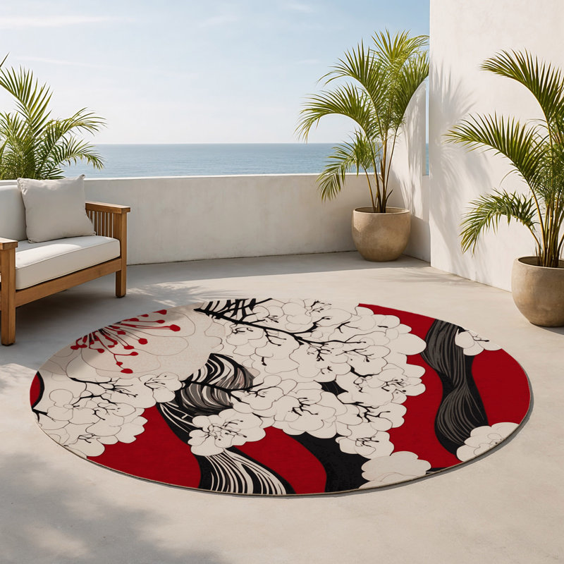 Tapis intérieur et extérieur Golden Sakura, Rond 5 pi