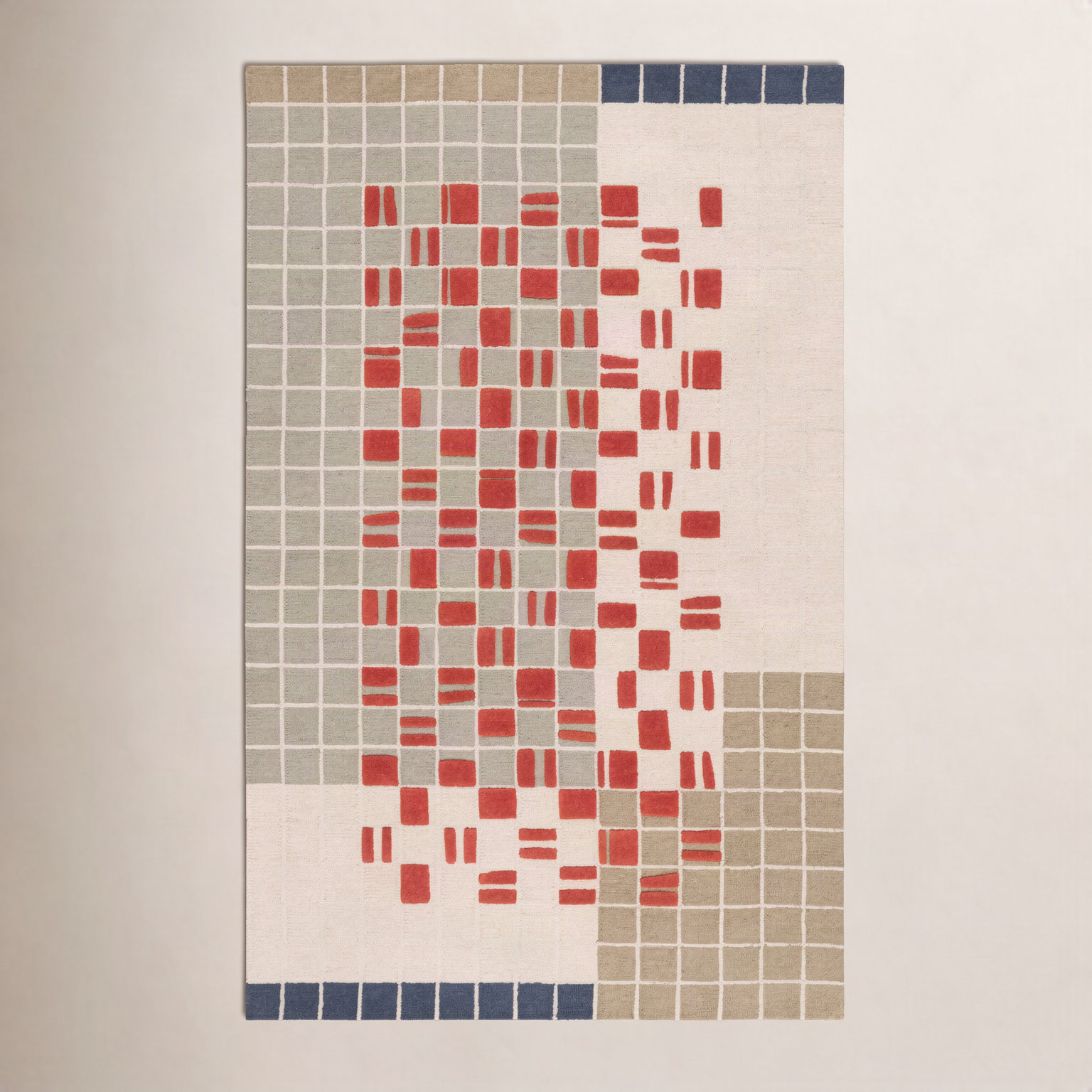 Elswick Gray Red Hand-Tufted Geometric Wool Rug, Rectangle 4' x 6'