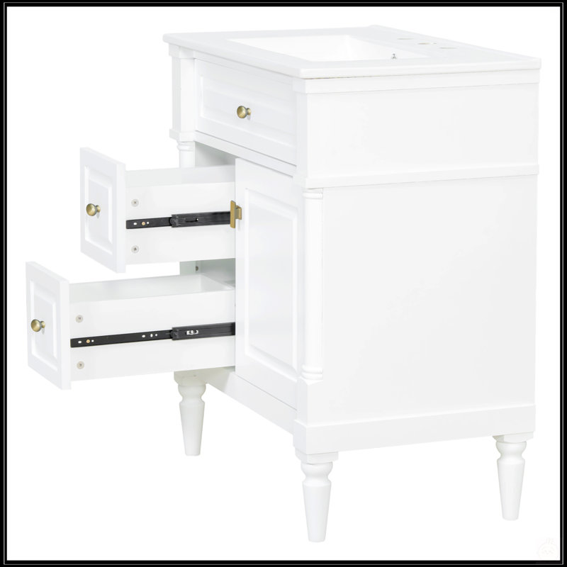 30 Inch Freestanding Bathroom Vanity With Ceramic Sink, Flip Drawer, And Adjustable Shelf For Modern Bathrooms, White