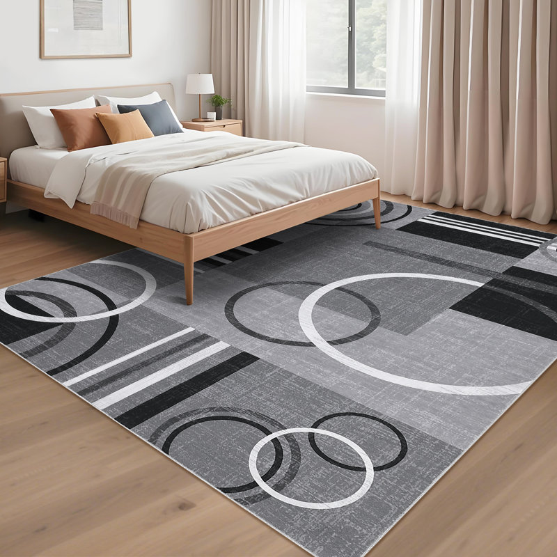 Washable Area Rug Modern Geometric Accent Rug, Non-Slip Contemporary Floor Mats, Stain-Resistant Soft Low Pile Indoor Carpet for Bedroom, Nursery, Living Room