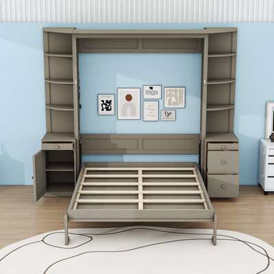 Lit escamotable avec bureau, tablettes et armoires Murphy