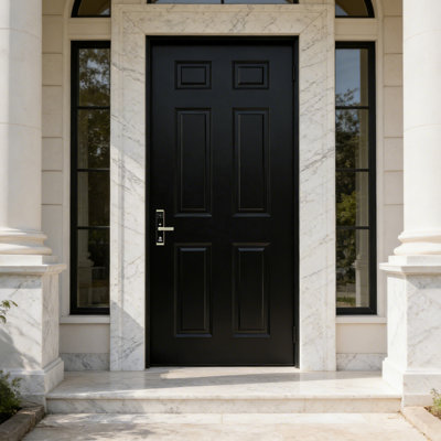 36"x80" Raised 6-Panel White Primed Smooth Steel Front Entry Door Exterior Molded Door Slab with Lockset Hole