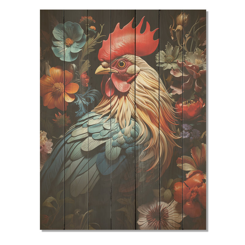 Modern Rooster Collage IV - Poulet sur bois, H 20 po x l 10 po