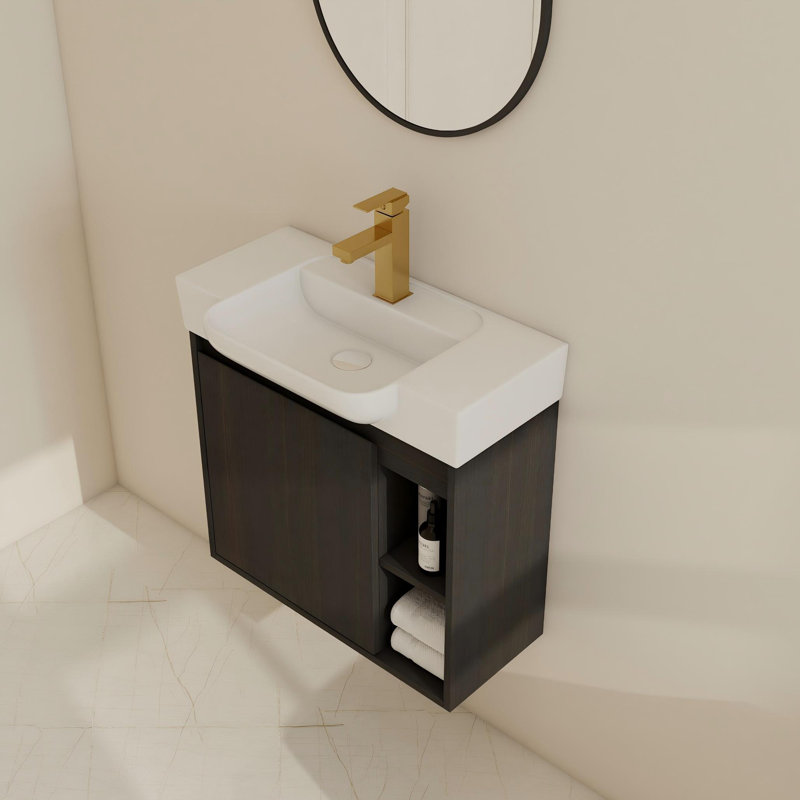 Ensemble de meuble-lavabo simple mural 24 po, comptoir flottant avec plateau en céramique 24 po, Noir