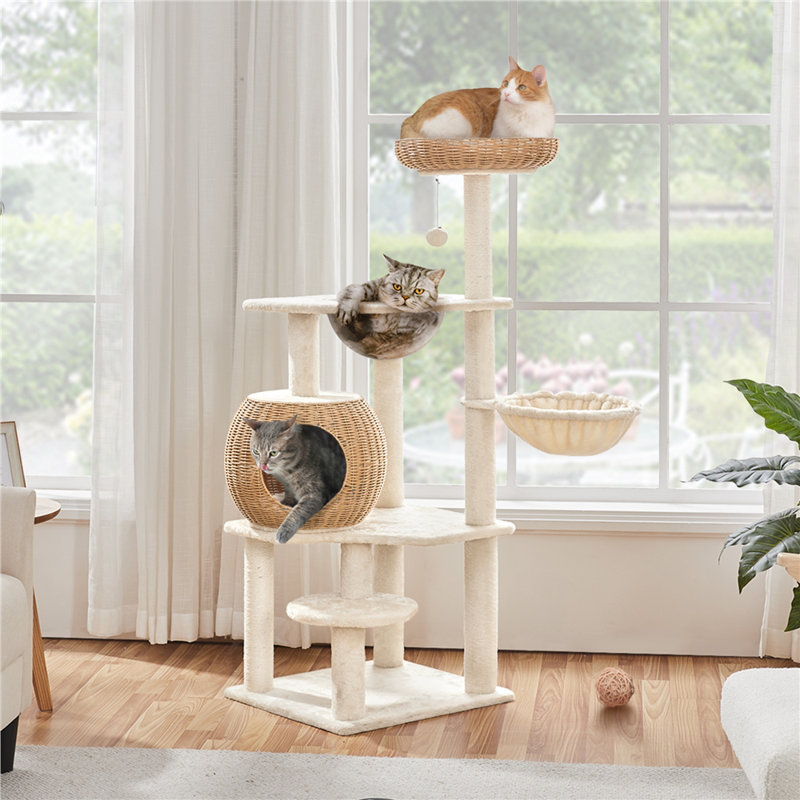 137.5cm H Tall Rattan Cat Tree