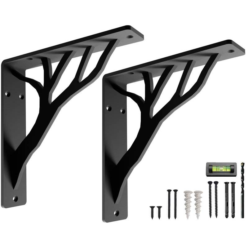 Supports rustiques pour tablette en L par Balin Designs (noir) pour tablettes de 12 à 14 po - Supports de support de cheminée décoratifs en métal robustes - Installation facile avec la quincaillerie incluse - ensemble de 2