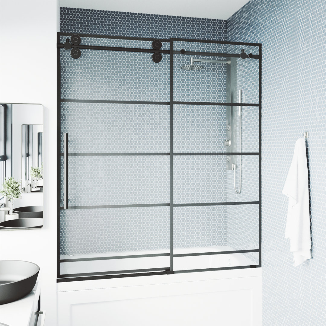 Elan 56-60" W x 66" H Sliding Frameless Tub Door with 3/8" Striped Clear Glass VIGO