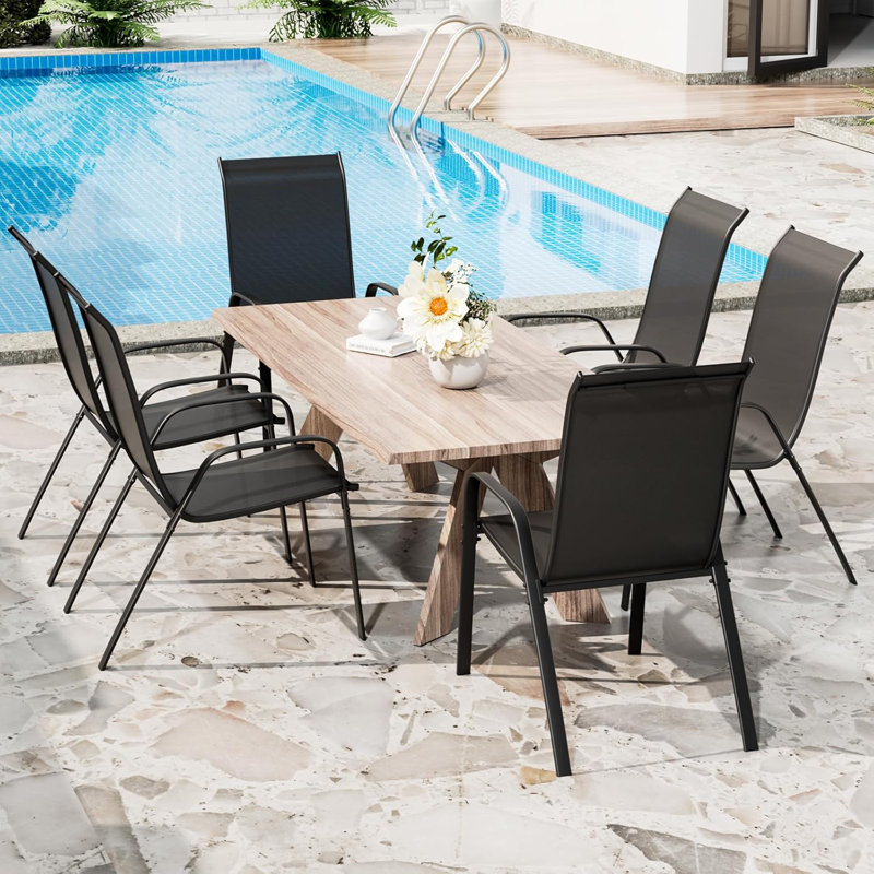 Stacking Patio Dining Side Chair, Black
