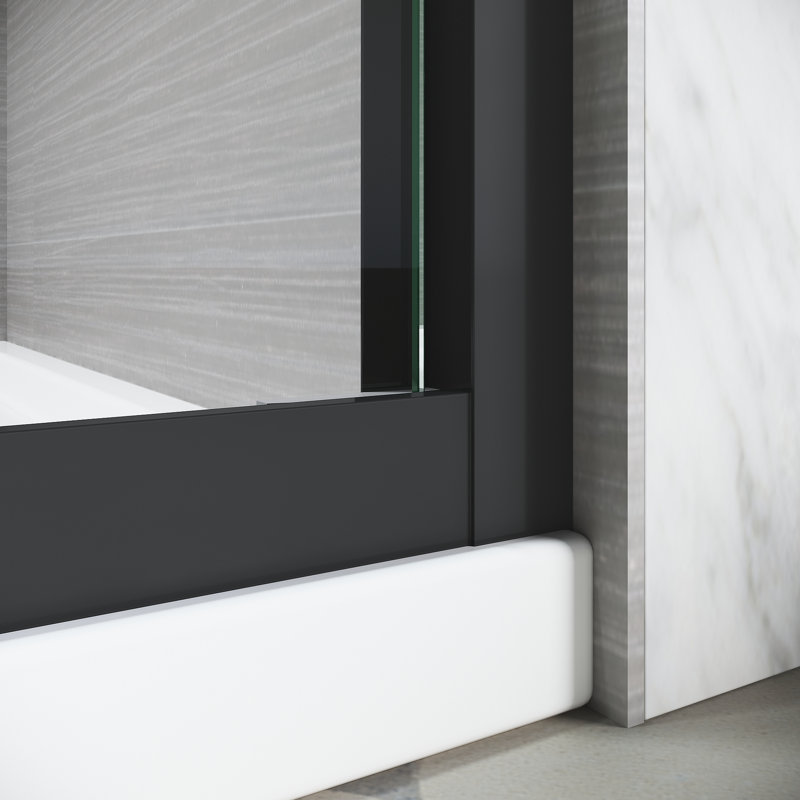56-60 In. W X 62 H Sliding Door For Tub, Matte Black Semi , Tempered Glass, Stainless Steel Robust And Dependable Handles Bathtub Door, Thick Long-Lasting