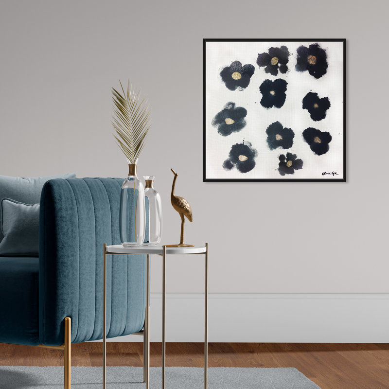 Coco's Gold Camellias - Graphic Art, 20" H x 20" W, Black Framed, No Mat