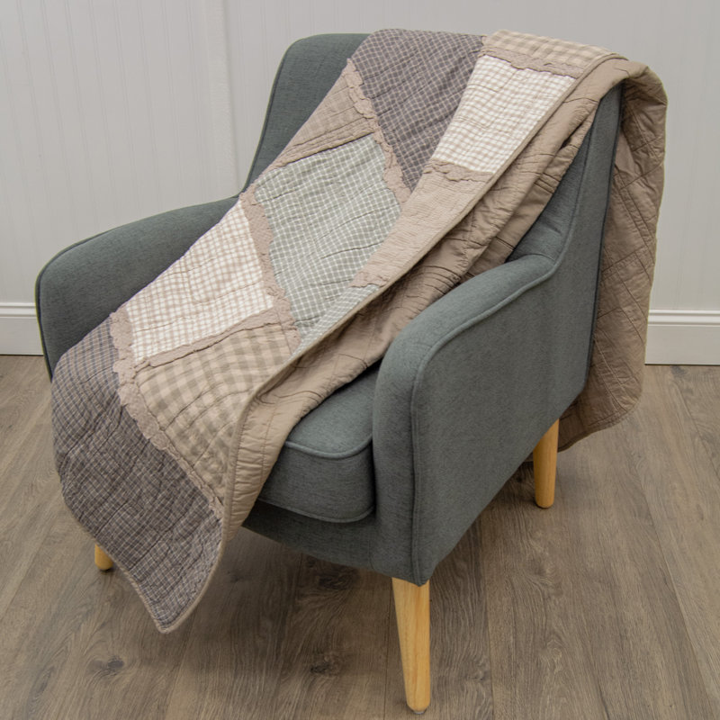 Classic Geometric Cotton Throw in Taupe, Ivory, and Grey - 60"x50"