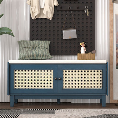 Banc de rangement de 43 po de large avec banc à coussins pour hall d'entrée