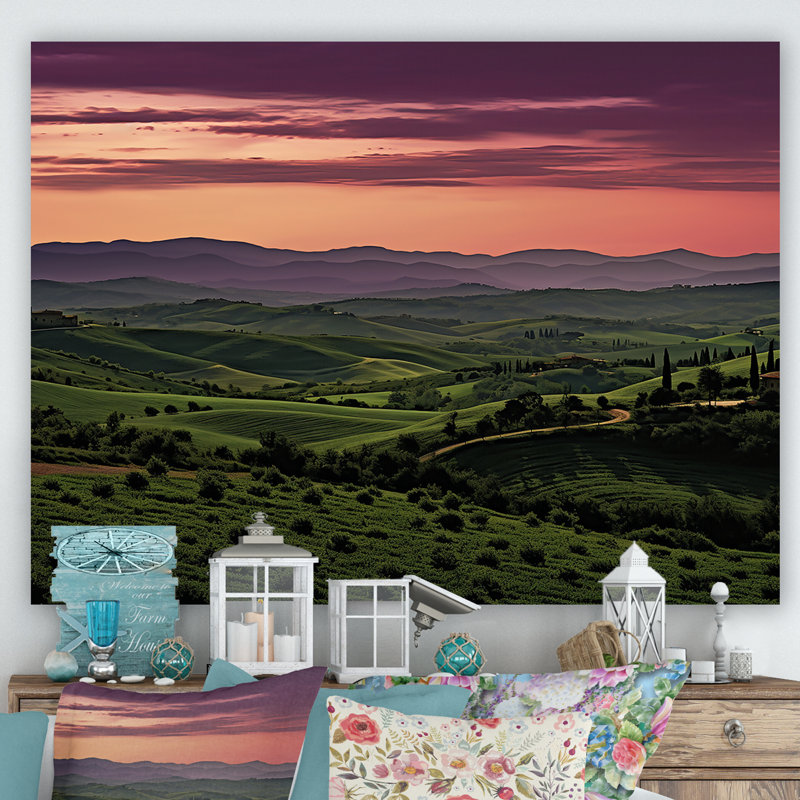 Toscane, crépuscule sur toile, H 34 po x l 44 po x P 1,5 po, Toile tendue